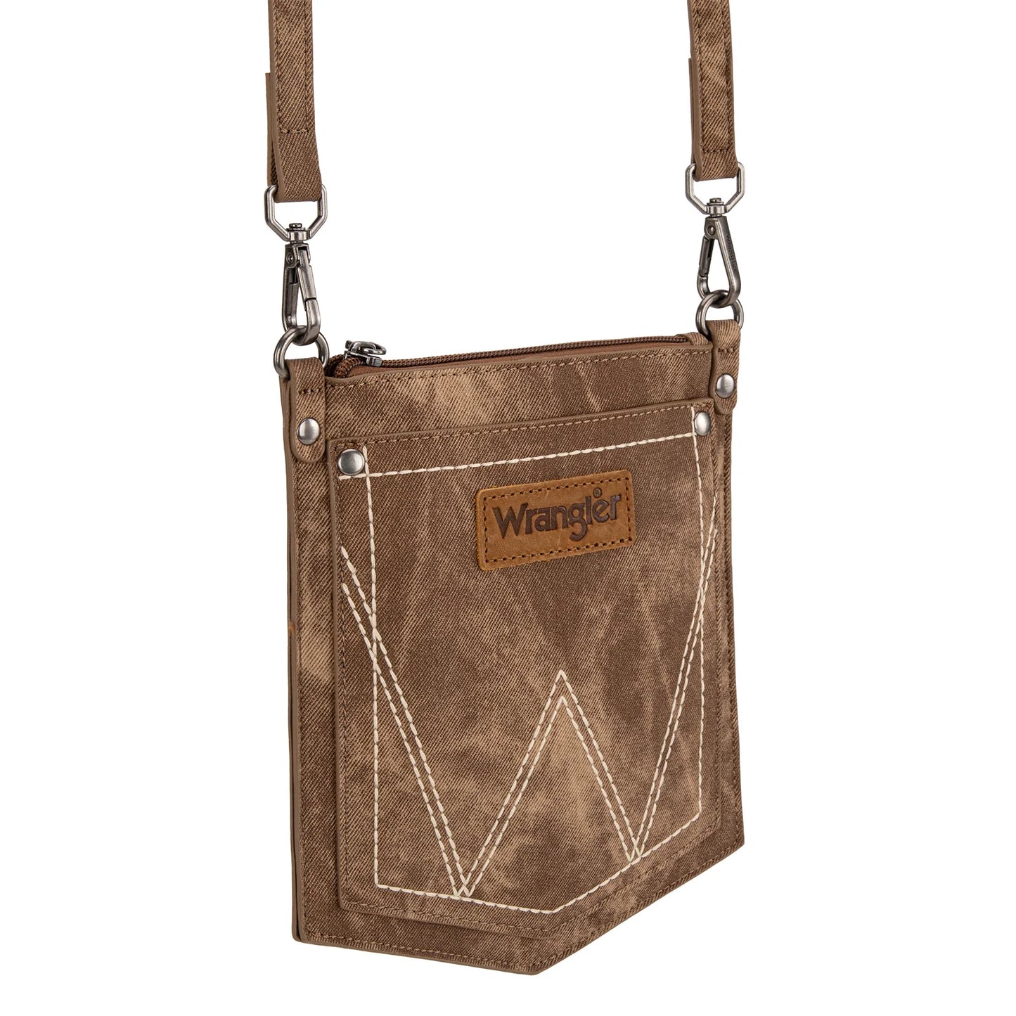 Wrangler "W" Stitch Water Repellent Denim Pocket Crossbody- Brown