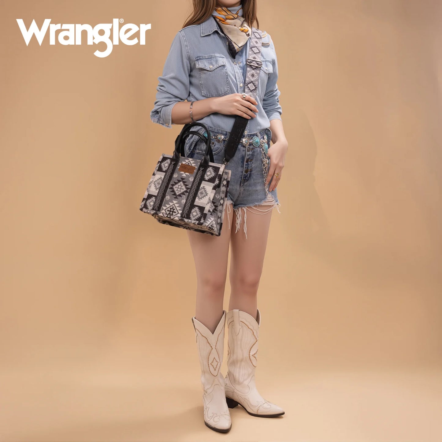 Wrangler Aztec Pattern Dual Sided Print -Tote/Crossbody -Black