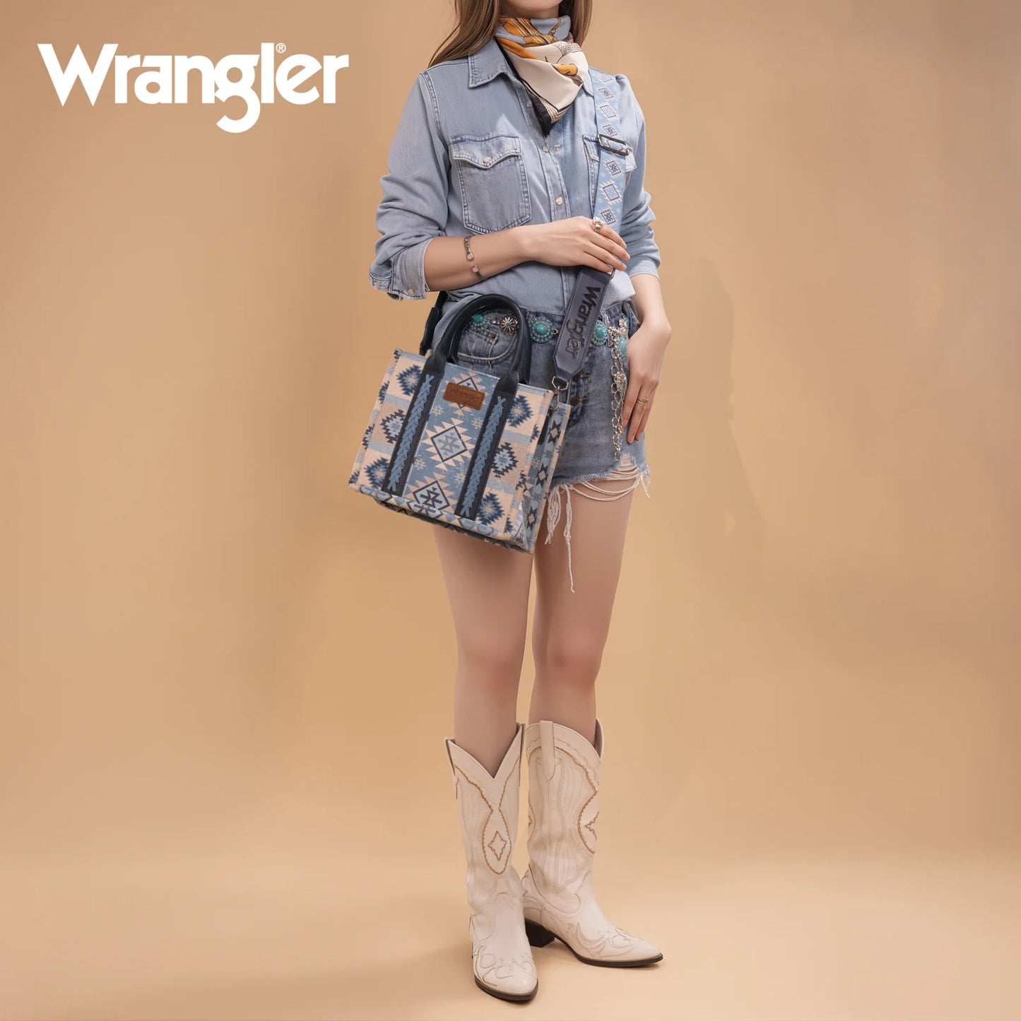 Wrangler Aztec Pattern Dual Sided Print -Tote/Crossbody -Jean