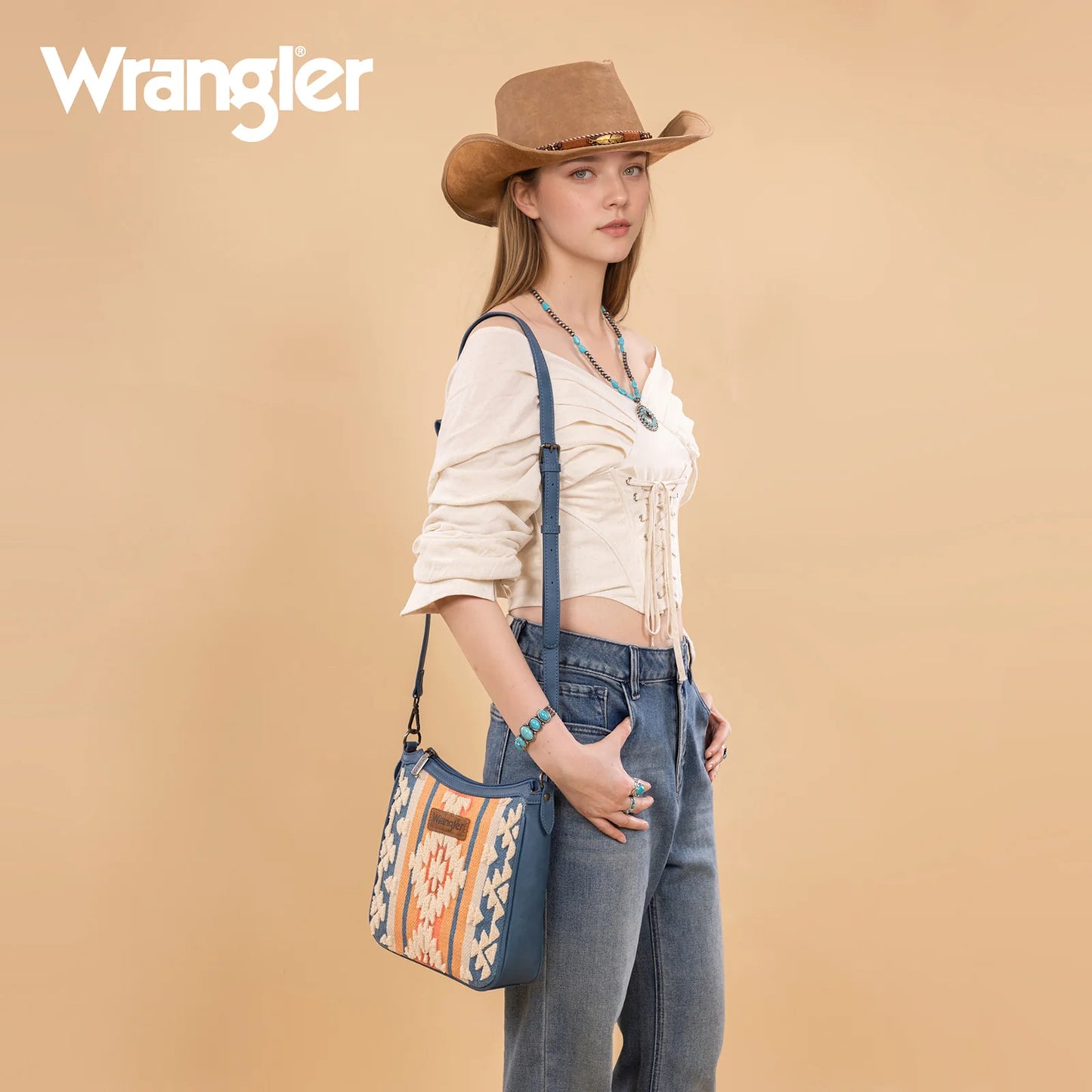 Wrangler Sherpa Aztec Canvas Crossbody - Jean