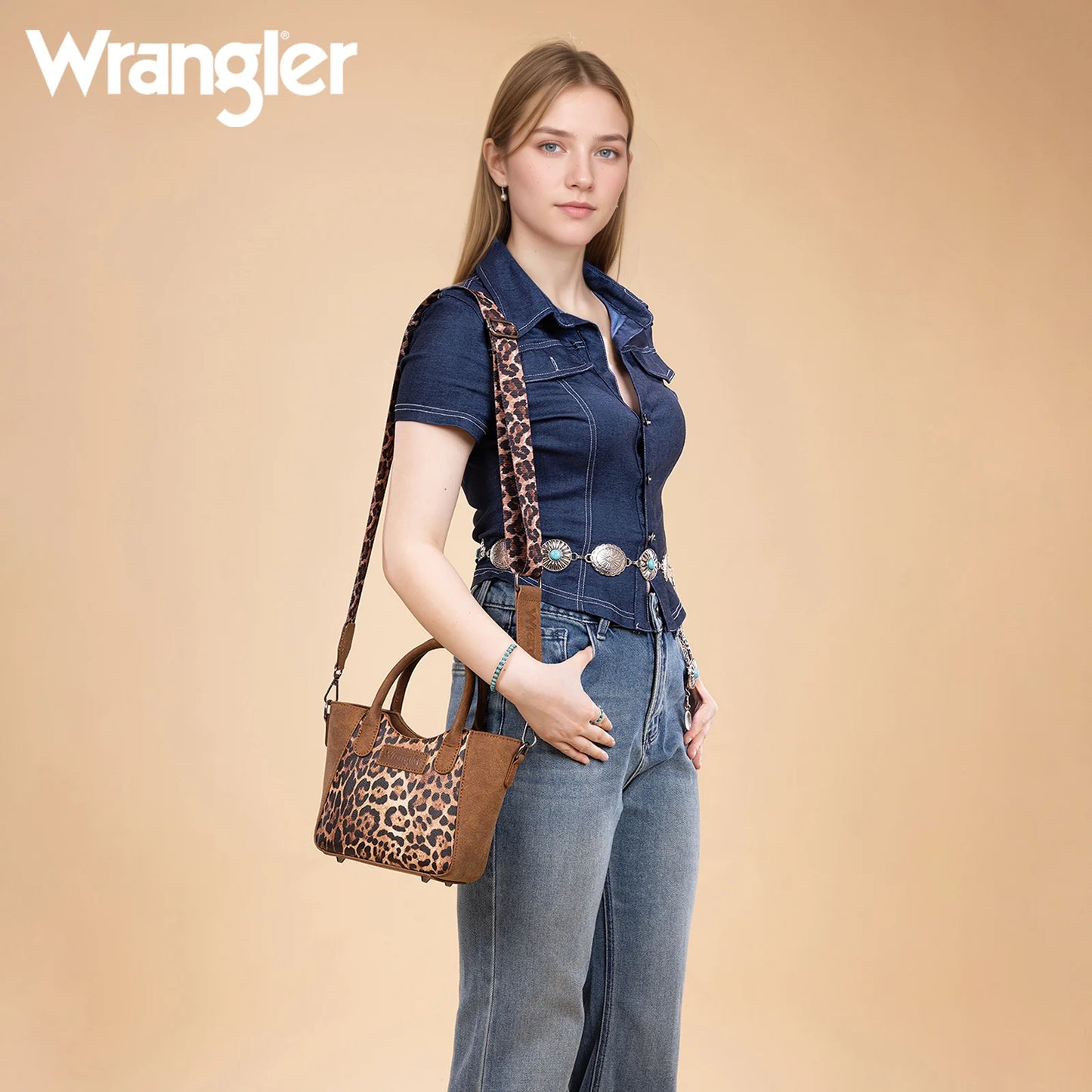 Wrangler Leopard Print Small Tote/Crossbody - Brown