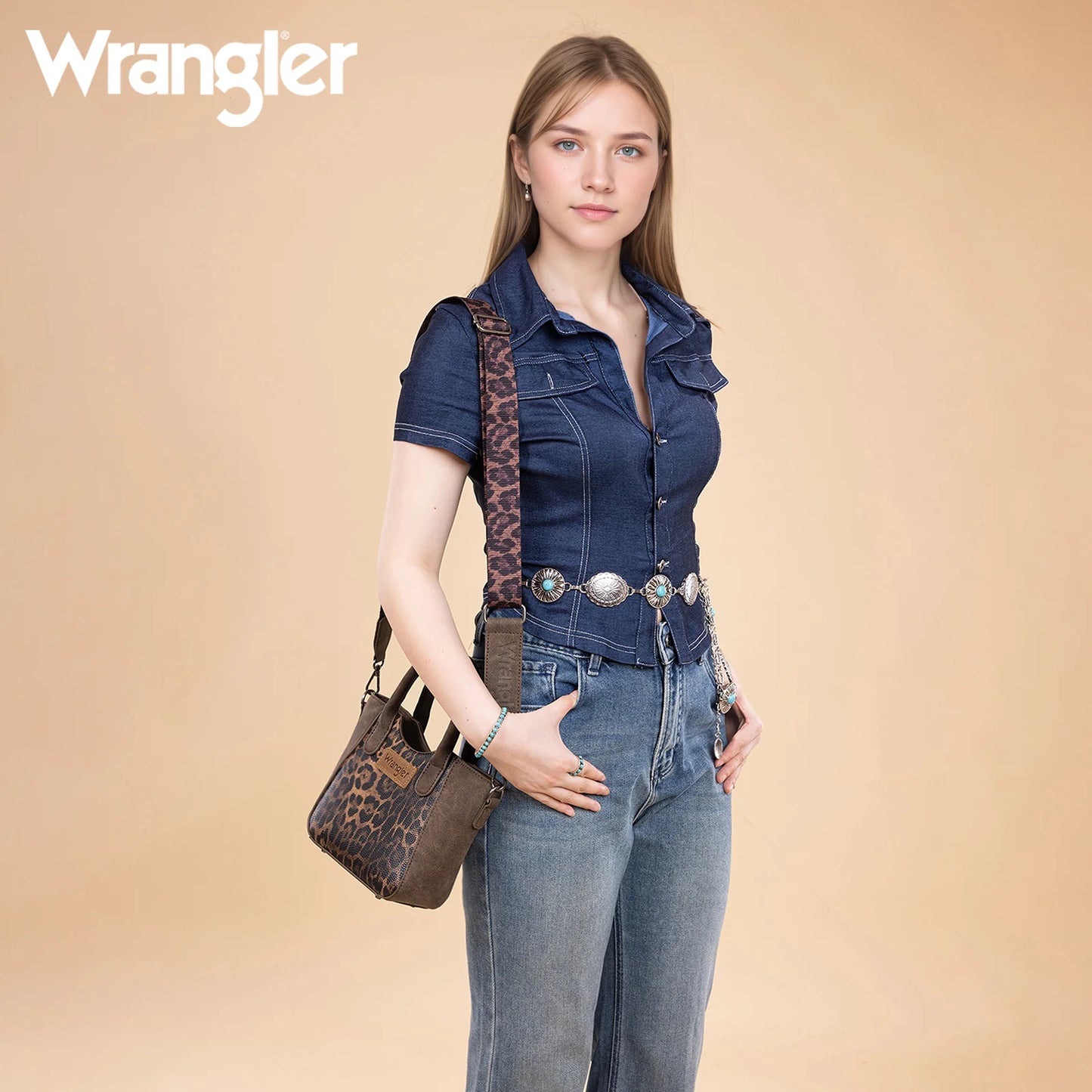 Wrangler Leopard Print Small Tote/Crossbody - Coffee