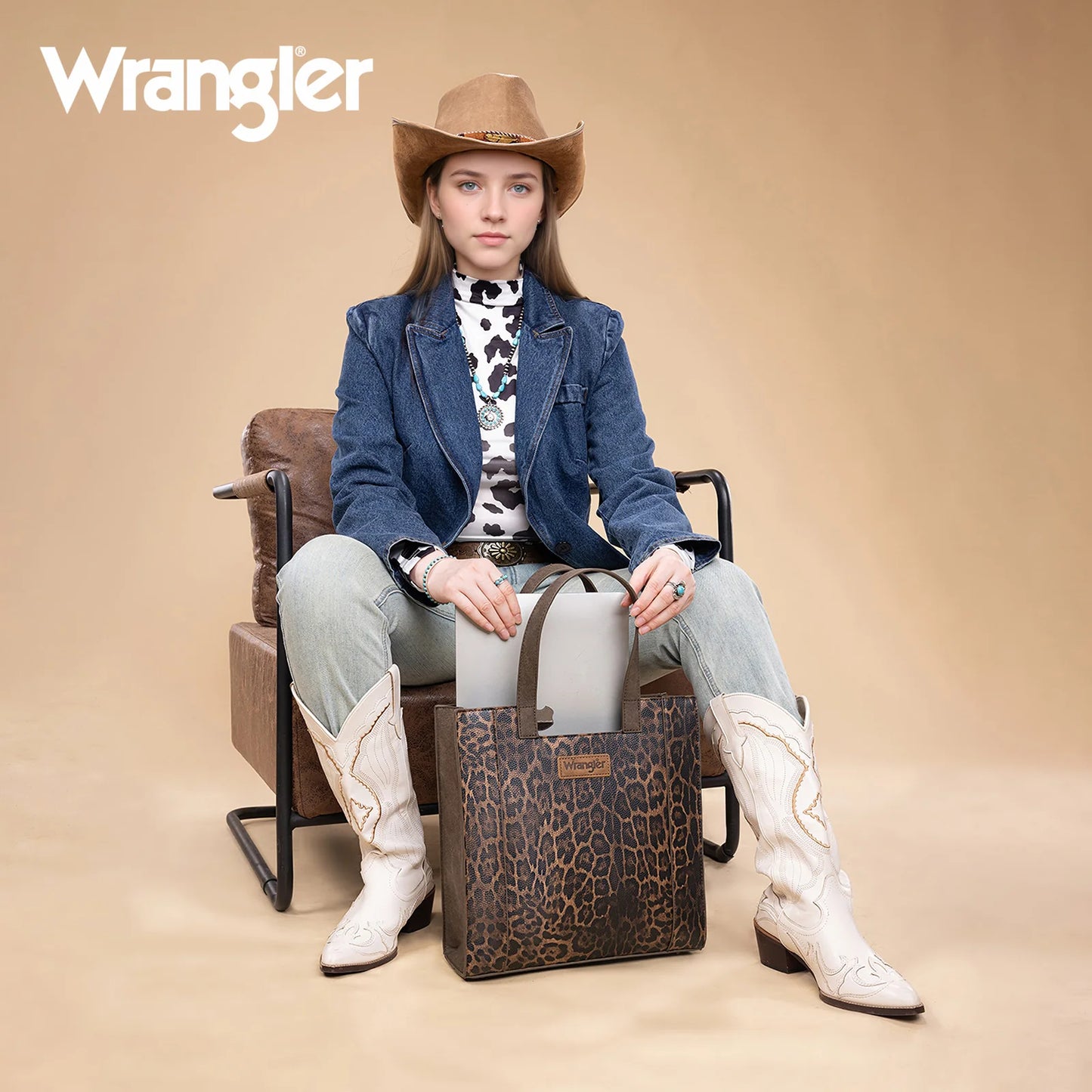 Wrangler Leopard Print Tote Bag - Coffee