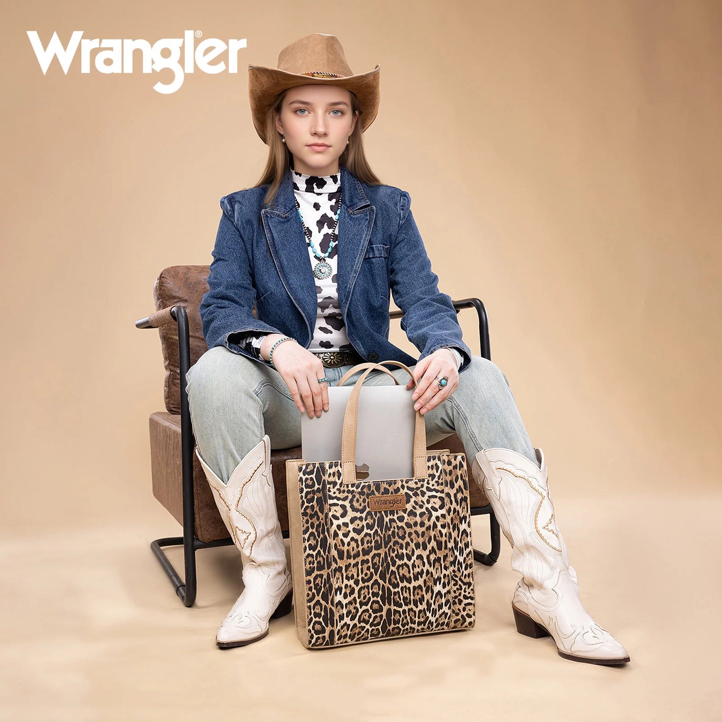 Wrangler Leopard Print Tote Bag - Tan