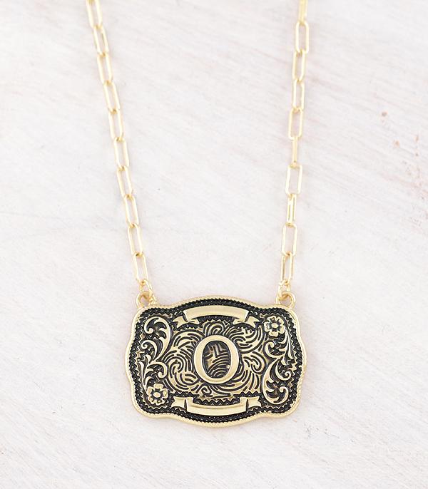 Western Initial Buckle Necklace - Gold