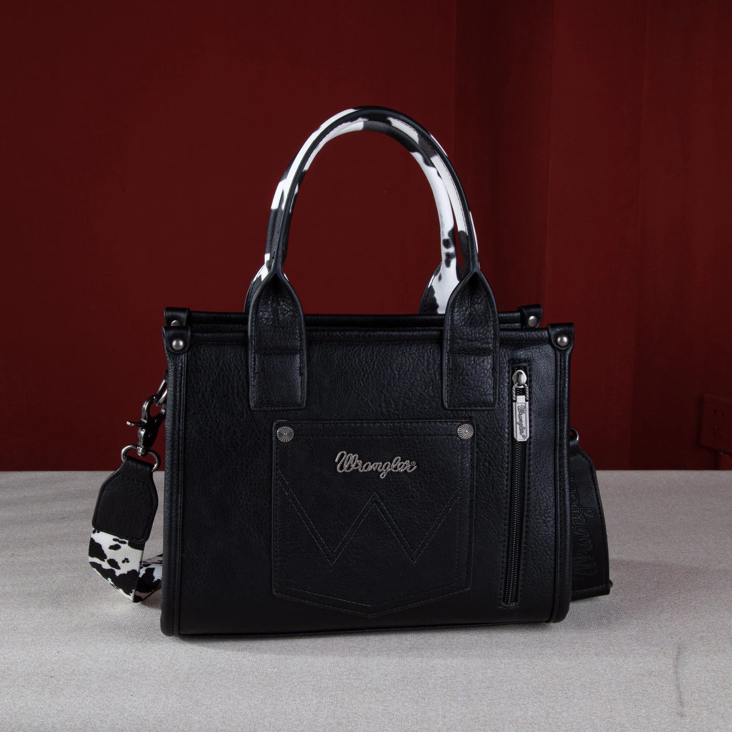 Wrangler Cow Print Concealed Carry Tote/Crossbody - Black