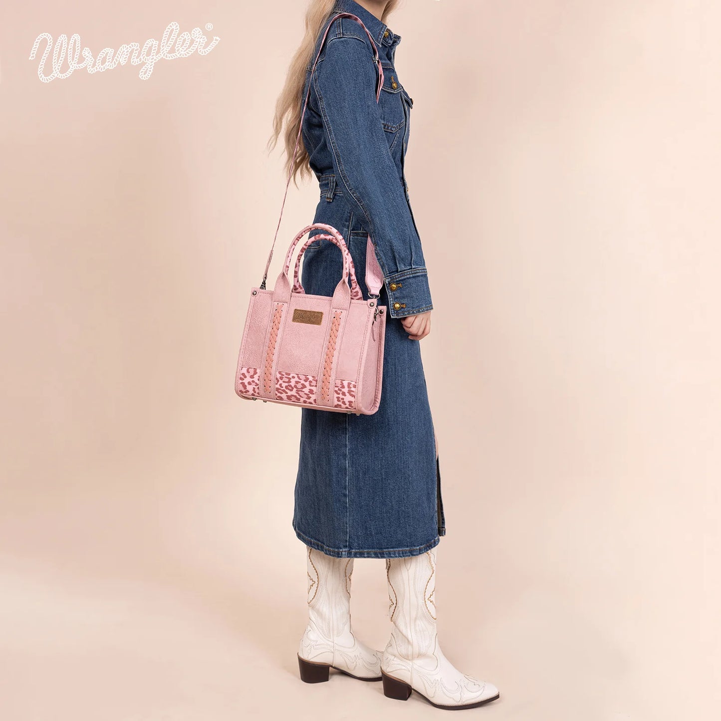 Wrangler Leopard Print Concealed Carry Tote/Crossbody - Pink