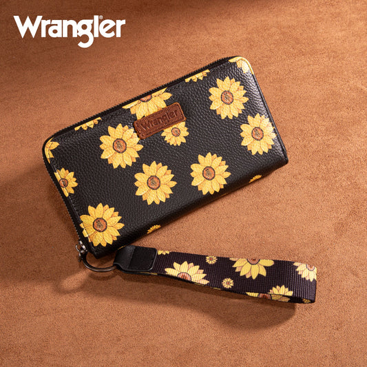 Wrangler Sunflower Print PU Leather Wallet- Black