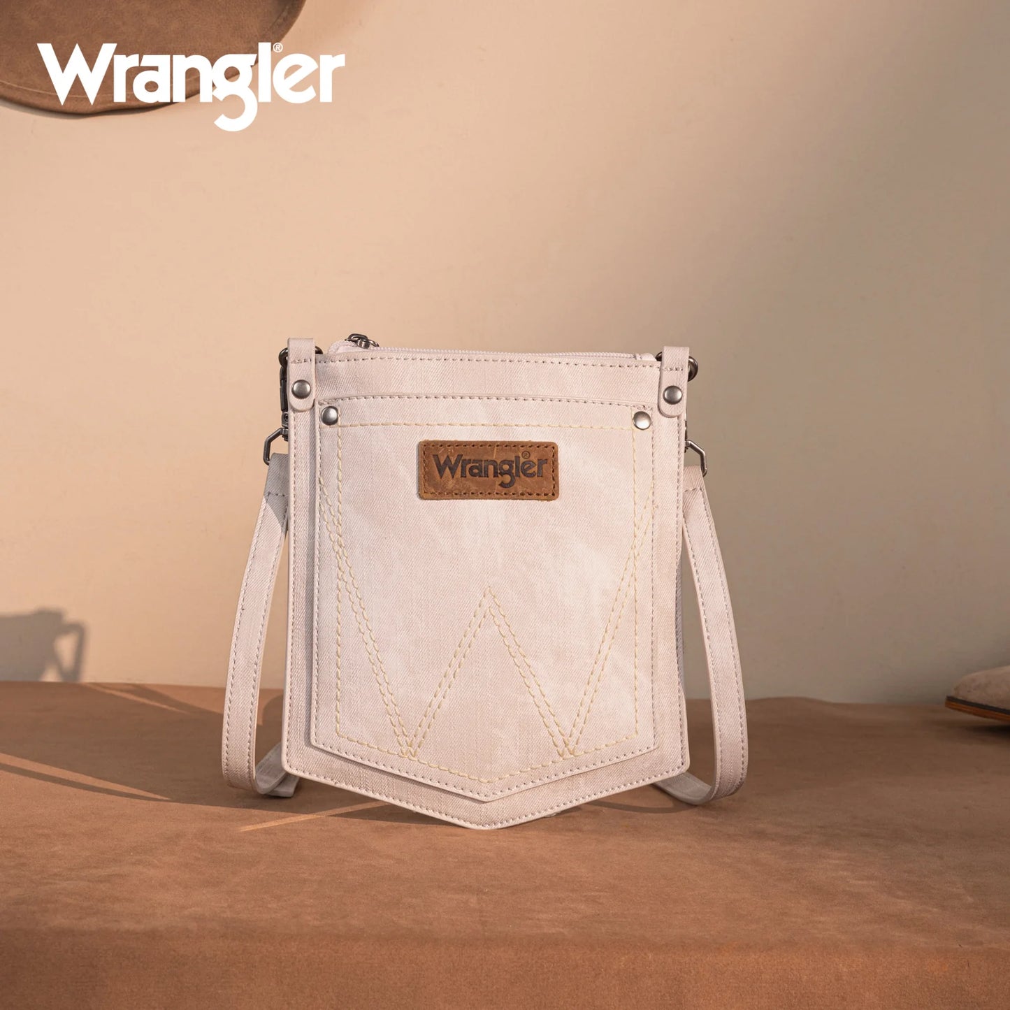 Wrangler "W" Stitch Water Repellent Denim Pocket Crossbody- Beige
