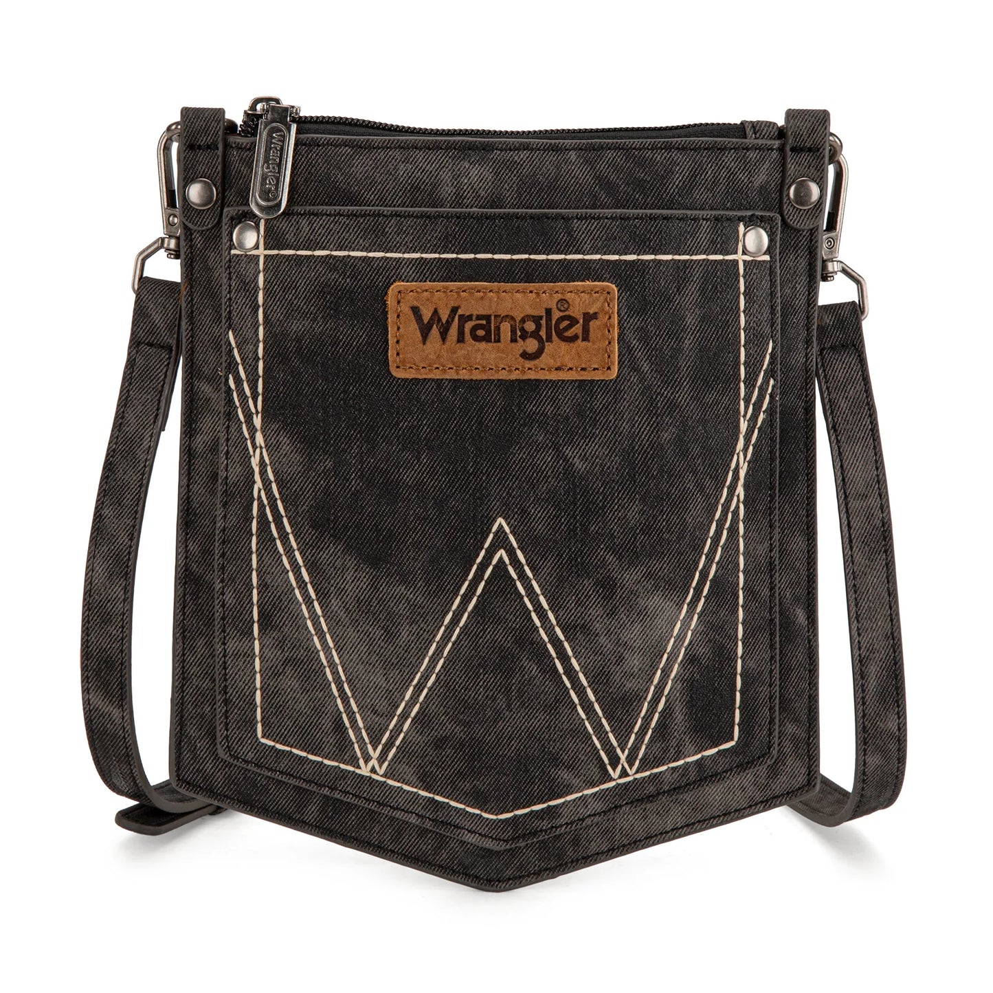 Wrangler "W" Stitch Water Repellent Denim Pocket Crossbody- Black
