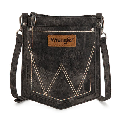 Wrangler "W" Stitch Water Repellent Denim Pocket Crossbody- Black