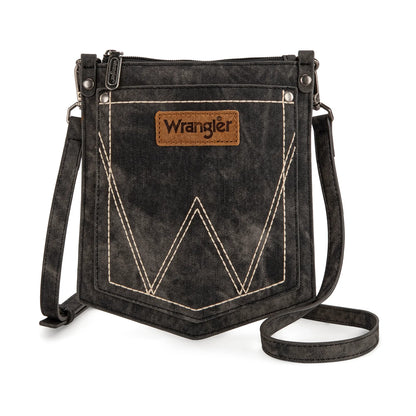 Wrangler "W" Stitch Water Repellent Denim Pocket Crossbody- Black