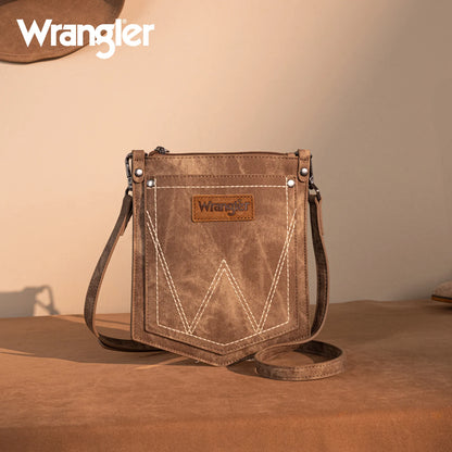 Wrangler "W" Stitch Water Repellent Denim Pocket Crossbody- Brown