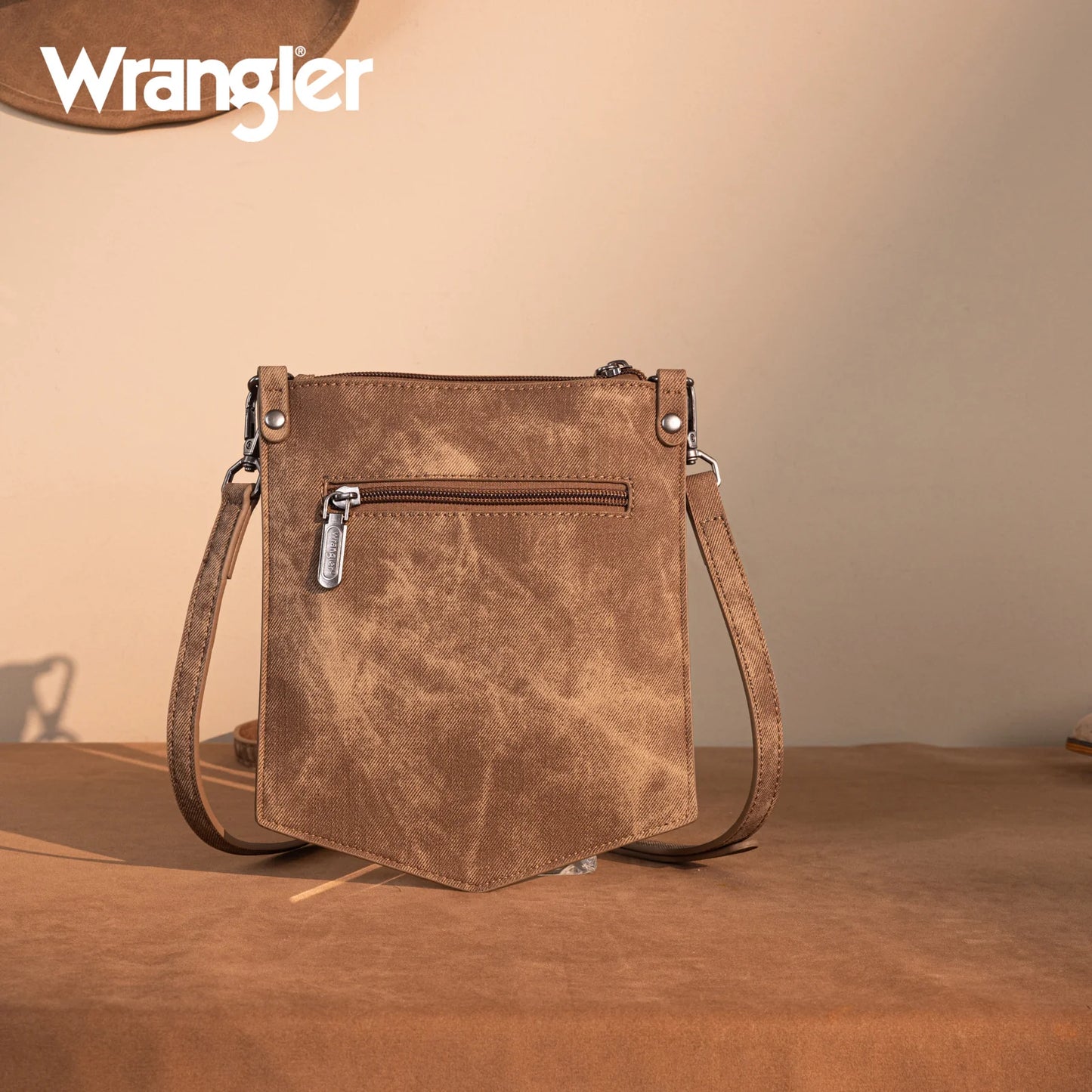 Wrangler "W" Stitch Water Repellent Denim Pocket Crossbody- Brown