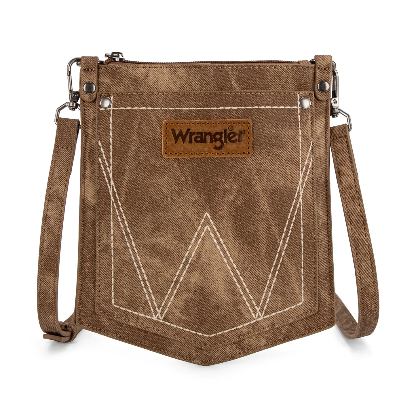 Wrangler "W" Stitch Water Repellent Denim Pocket Crossbody- Brown