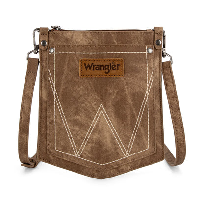 Wrangler "W" Stitch Water Repellent Denim Pocket Crossbody- Brown