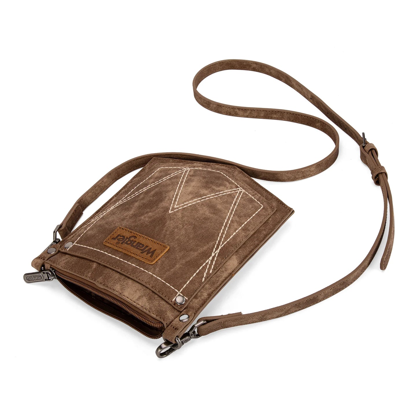 Wrangler "W" Stitch Water Repellent Denim Pocket Crossbody- Brown