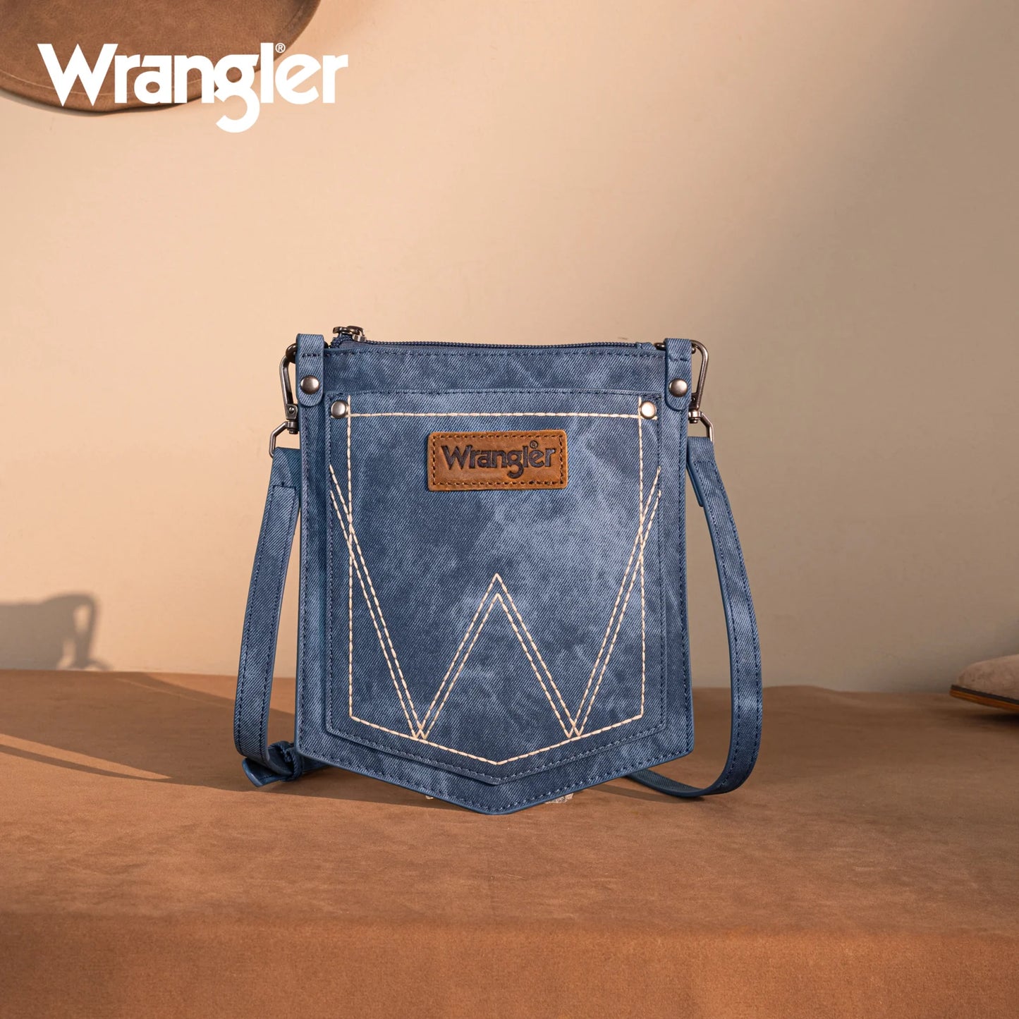 Wrangler "W" Stitch Water Repellent Denim Pocket Crossbody- Jean