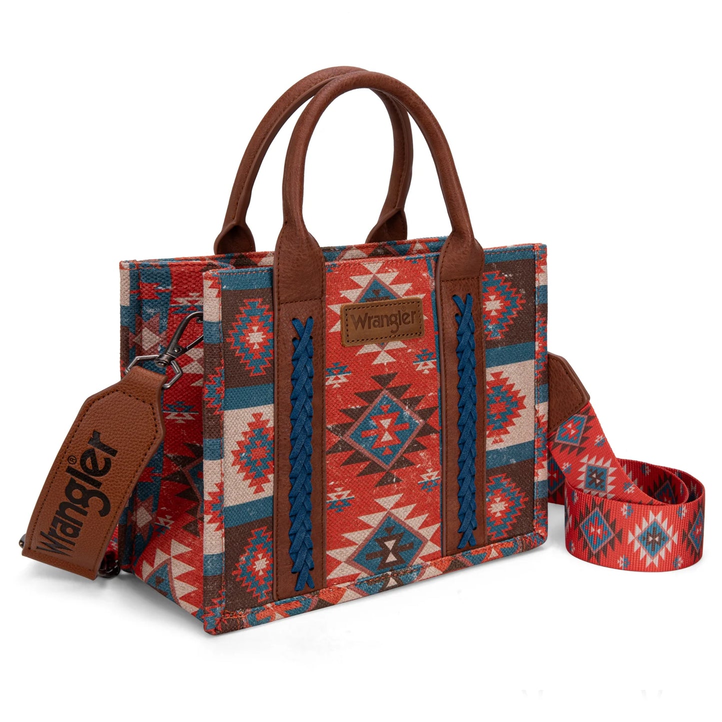 Wrangler Aztec Pattern Dual Sided Print -Tote/Crossbody -Burgundy