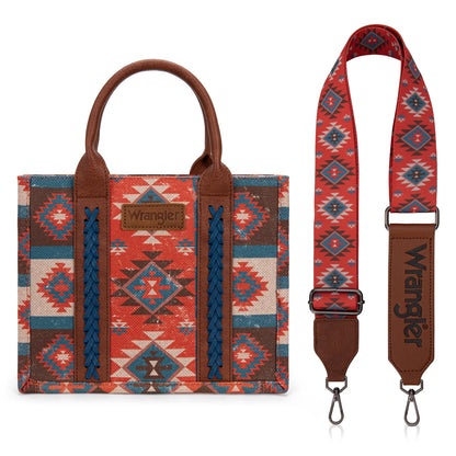 Wrangler Aztec Pattern Dual Sided Print -Tote/Crossbody -Burgundy