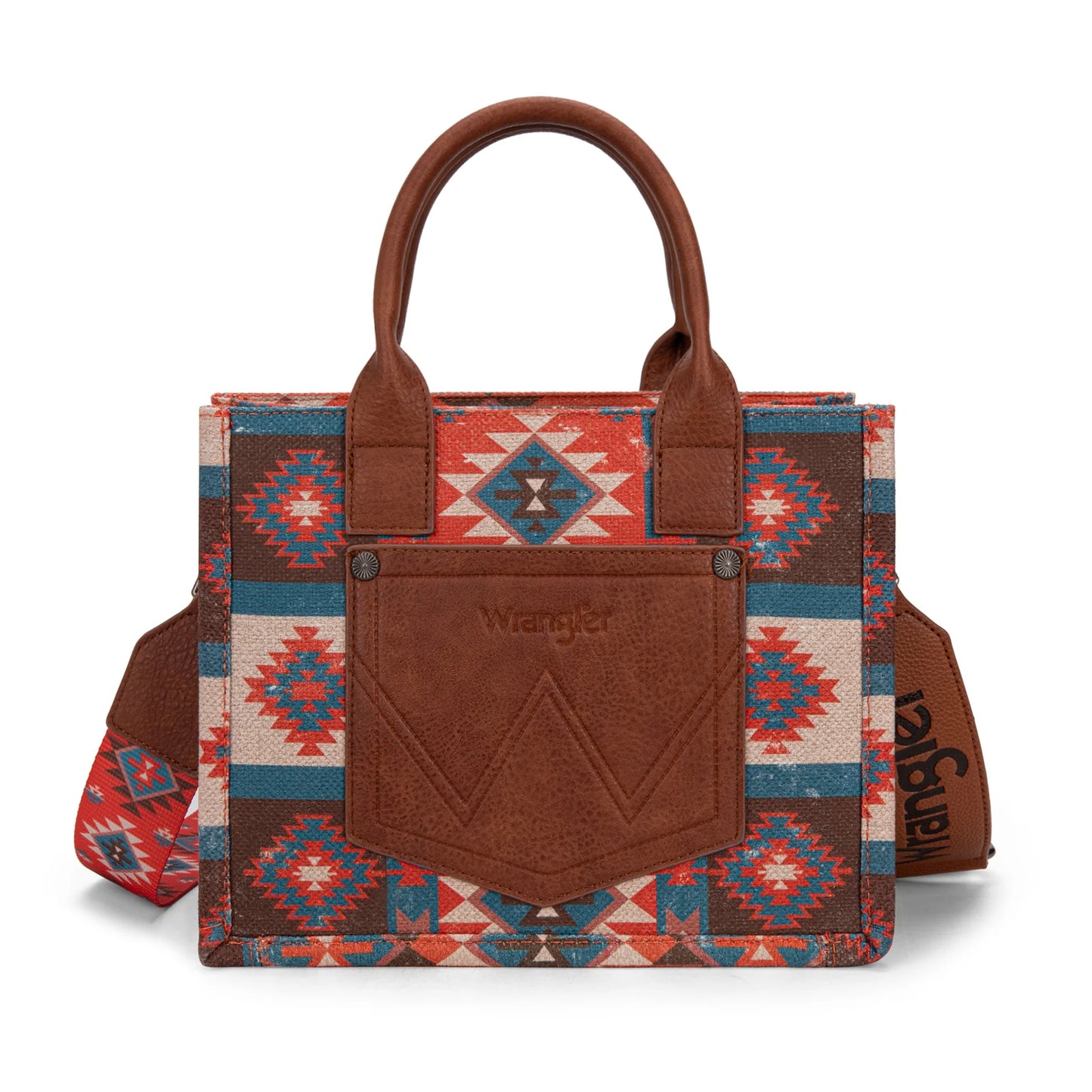 Wrangler Aztec Pattern Dual Sided Print -Tote/Crossbody -Burgundy