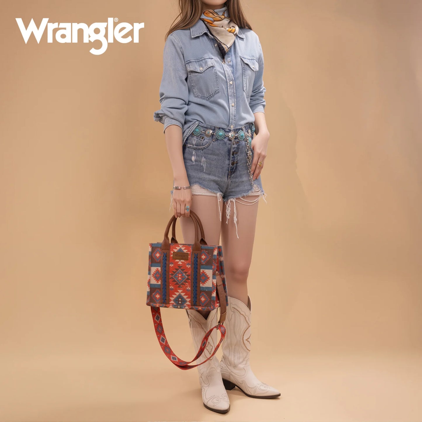 Wrangler Aztec Pattern Dual Sided Print -Tote/Crossbody -Burgundy