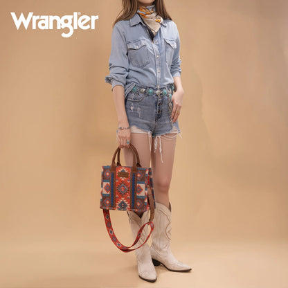Wrangler Aztec Pattern Dual Sided Print -Tote/Crossbody -Burgundy