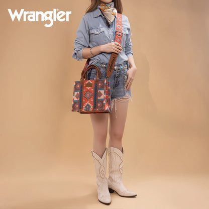 Wrangler Aztec Pattern Dual Sided Print -Tote/Crossbody -Burgundy