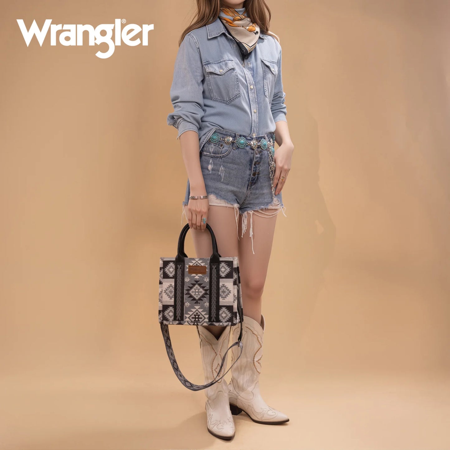 Wrangler Aztec Pattern Dual Sided Print -Tote/Crossbody -Black