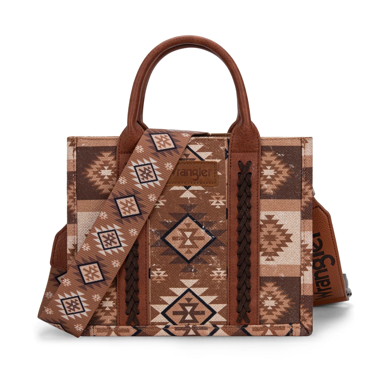 Wrangler Aztec Pattern Dual Sided Print -Tote/Crossbody -Brown