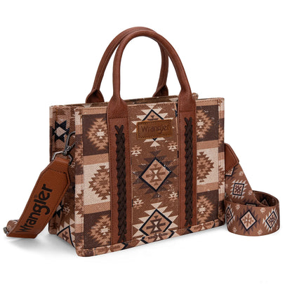 Wrangler Aztec Pattern Dual Sided Print -Tote/Crossbody -Brown