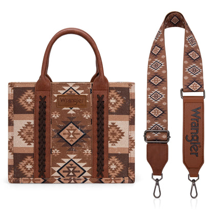 Wrangler Aztec Pattern Dual Sided Print -Tote/Crossbody -Brown