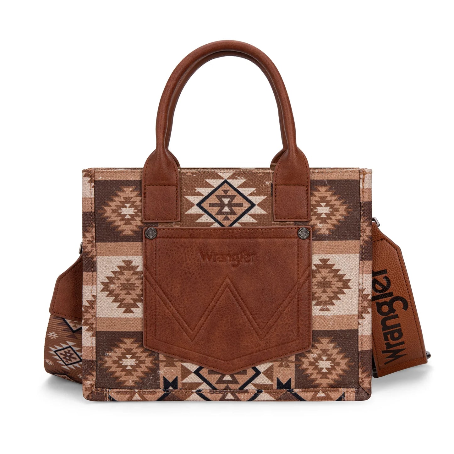 Wrangler Aztec Pattern Dual Sided Print -Tote/Crossbody -Brown