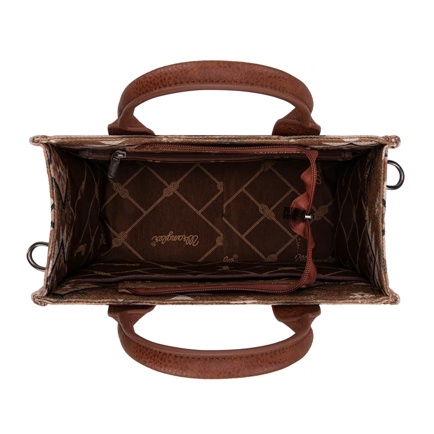 Wrangler Aztec Pattern Dual Sided Print -Tote/Crossbody -Brown