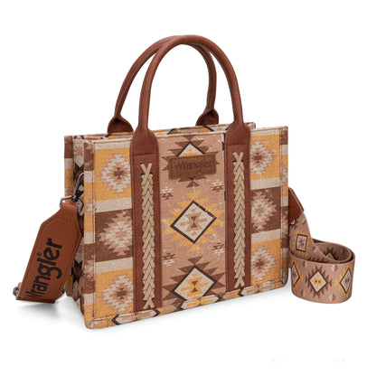 Wrangler Aztec Pattern Dual Sided Print -Tote/Crossbody - Light Brown