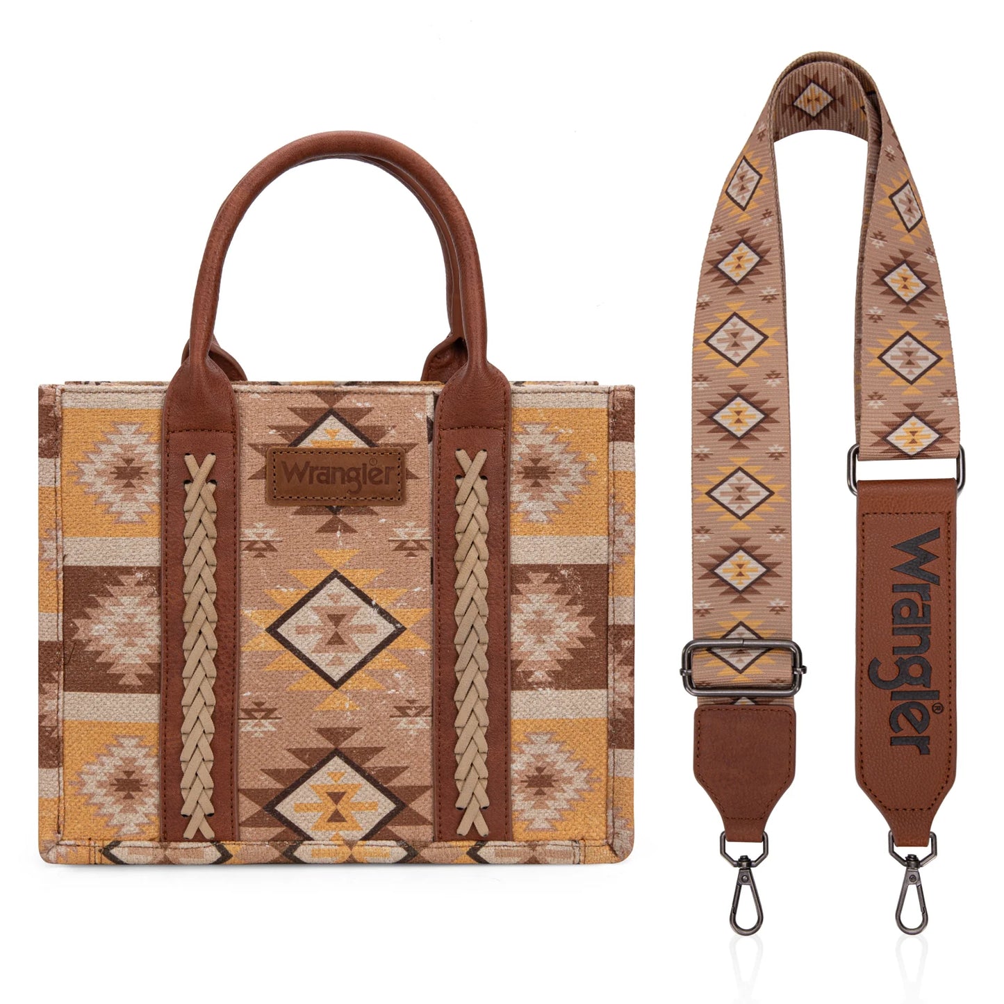 Wrangler Aztec Pattern Dual Sided Print -Tote/Crossbody - Light Brown