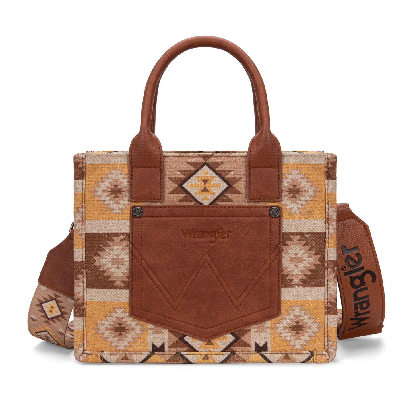 Wrangler Aztec Pattern Dual Sided Print -Tote/Crossbody - Light Brown
