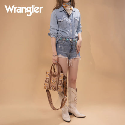Wrangler Aztec Pattern Dual Sided Print -Tote/Crossbody - Light Brown