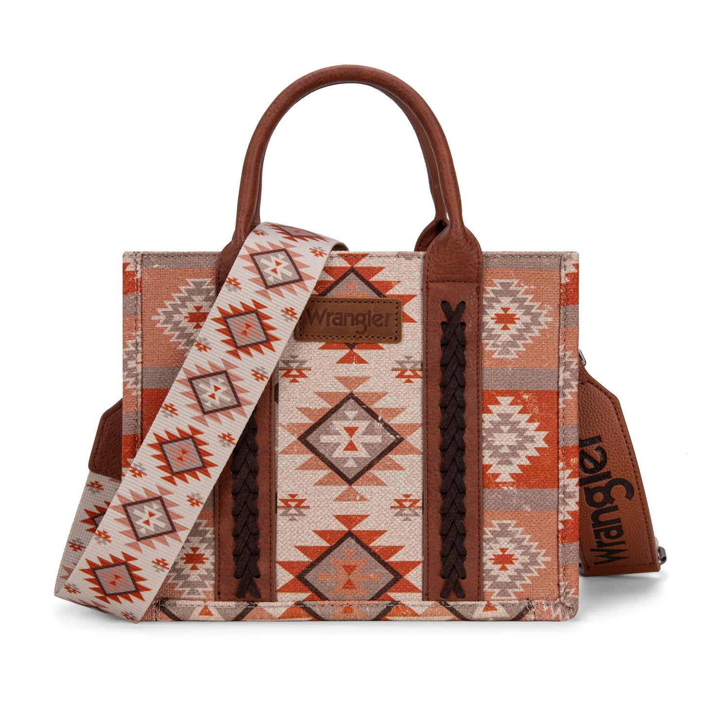 Wrangler Aztec Pattern Dual Sided Print -Tote/Crossbody -Tan