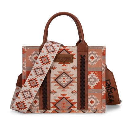 Wrangler Aztec Pattern Dual Sided Print -Tote/Crossbody -Tan