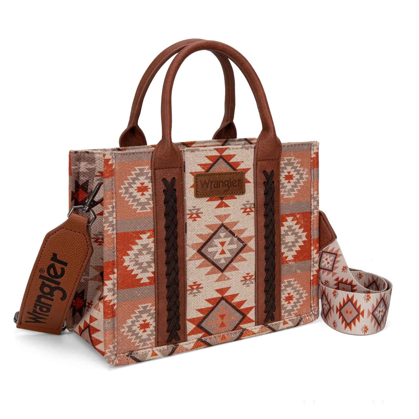 Wrangler Aztec Pattern Dual Sided Print -Tote/Crossbody -Tan