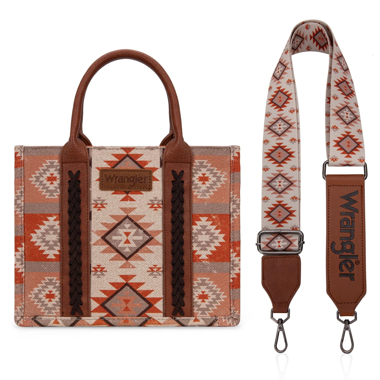 Wrangler Aztec Pattern Dual Sided Print -Tote/Crossbody -Tan