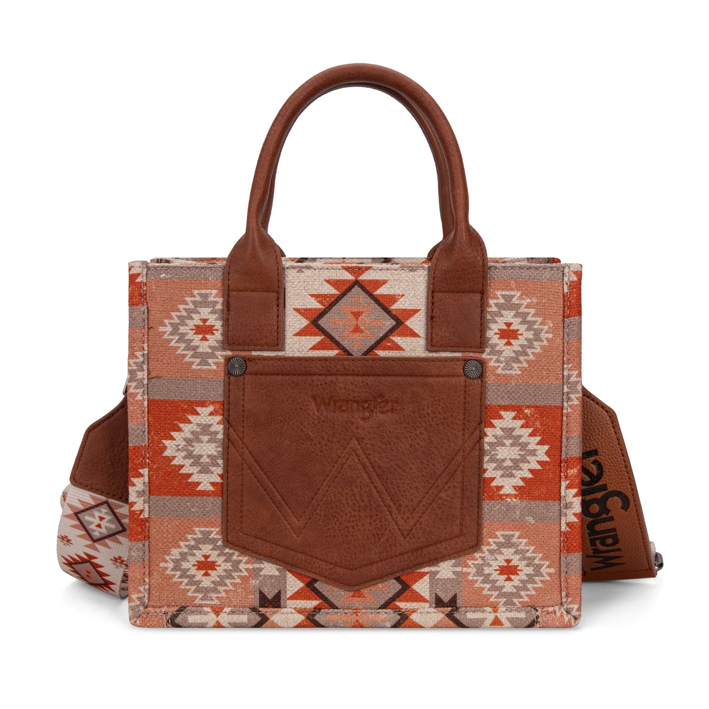 Wrangler Aztec Pattern Dual Sided Print -Tote/Crossbody -Tan