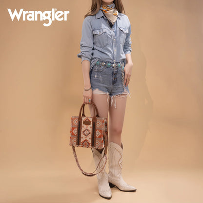 Wrangler Aztec Pattern Dual Sided Print -Tote/Crossbody -Tan