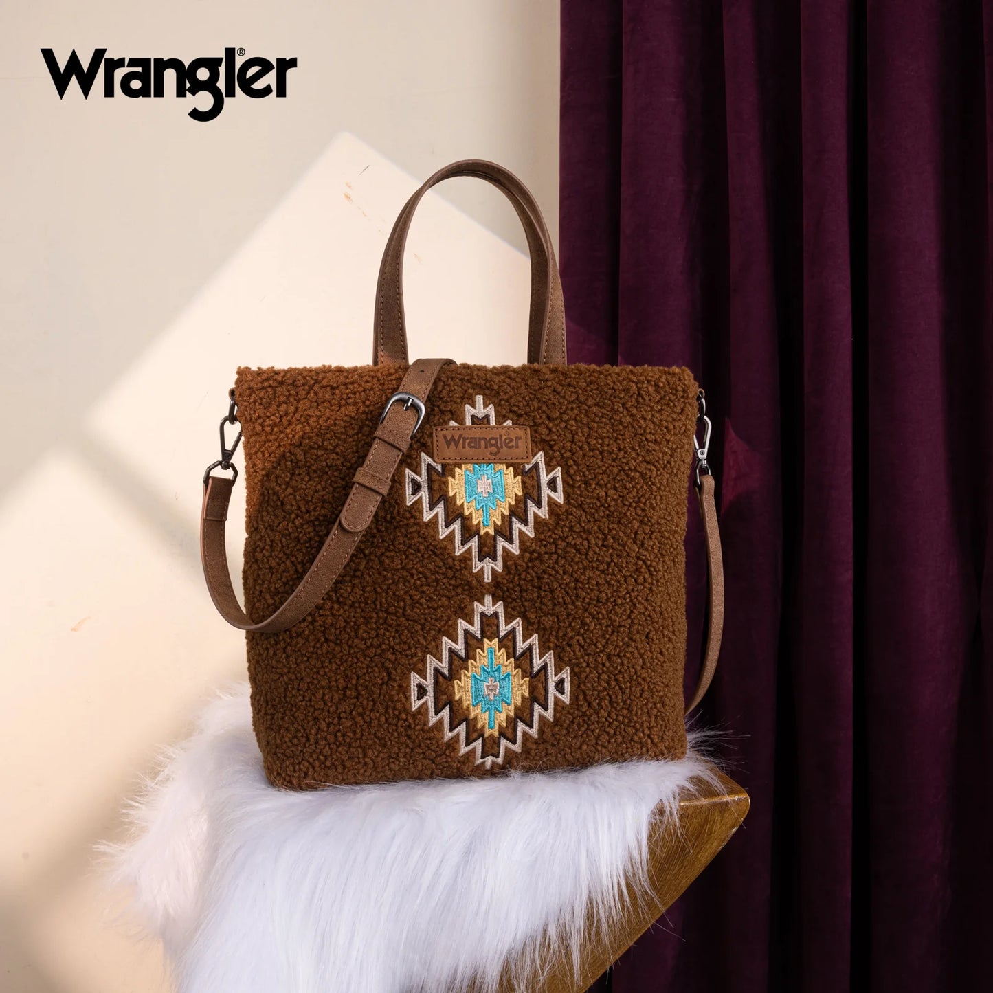 Wrangler Sherpa Aztec Sherpa Tote/Crossbody - Brown