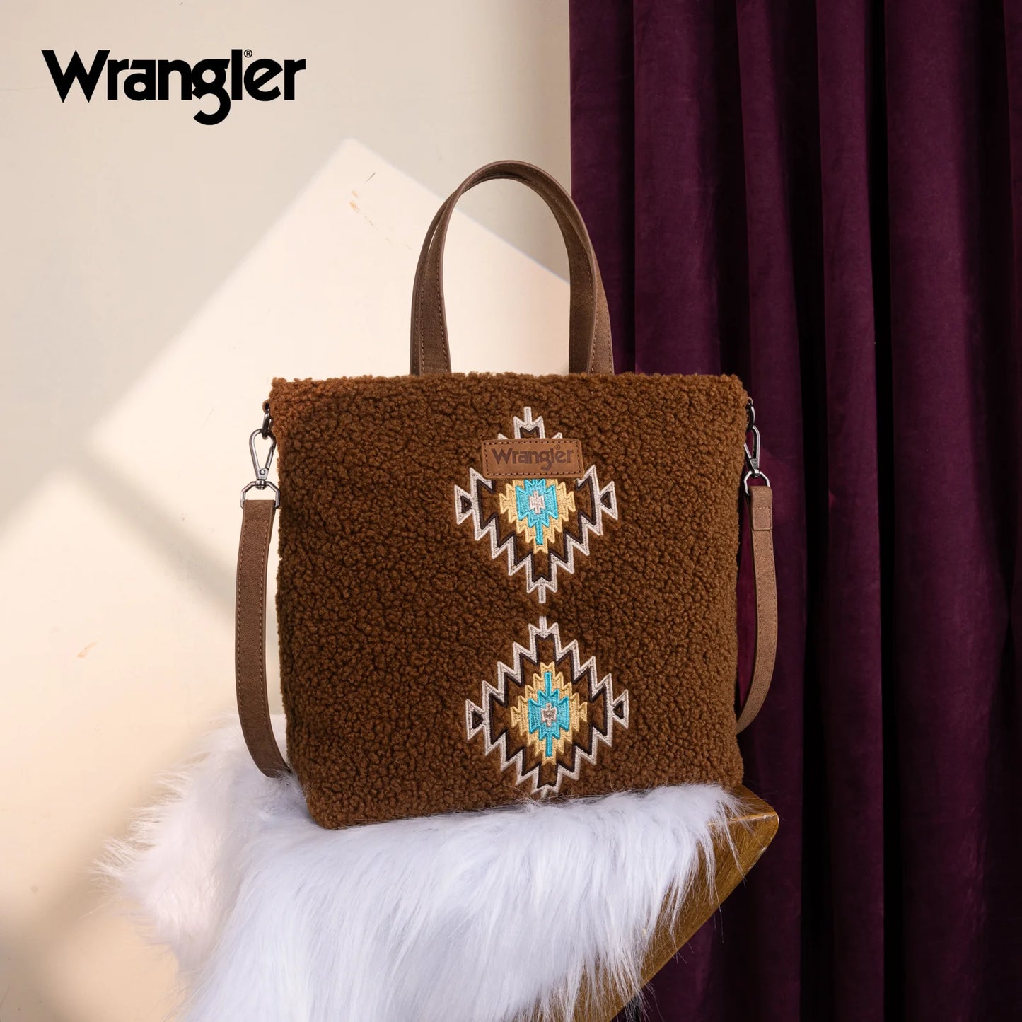 Wrangler Sherpa Aztec Sherpa Tote/Crossbody - Brown