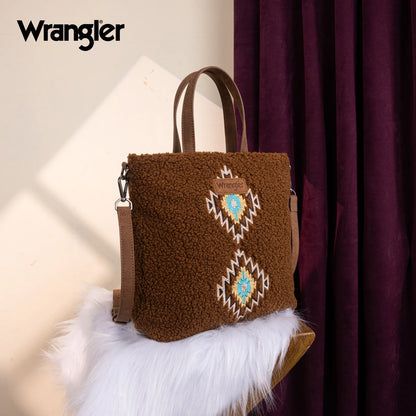 Wrangler Sherpa Aztec Sherpa Tote/Crossbody - Brown