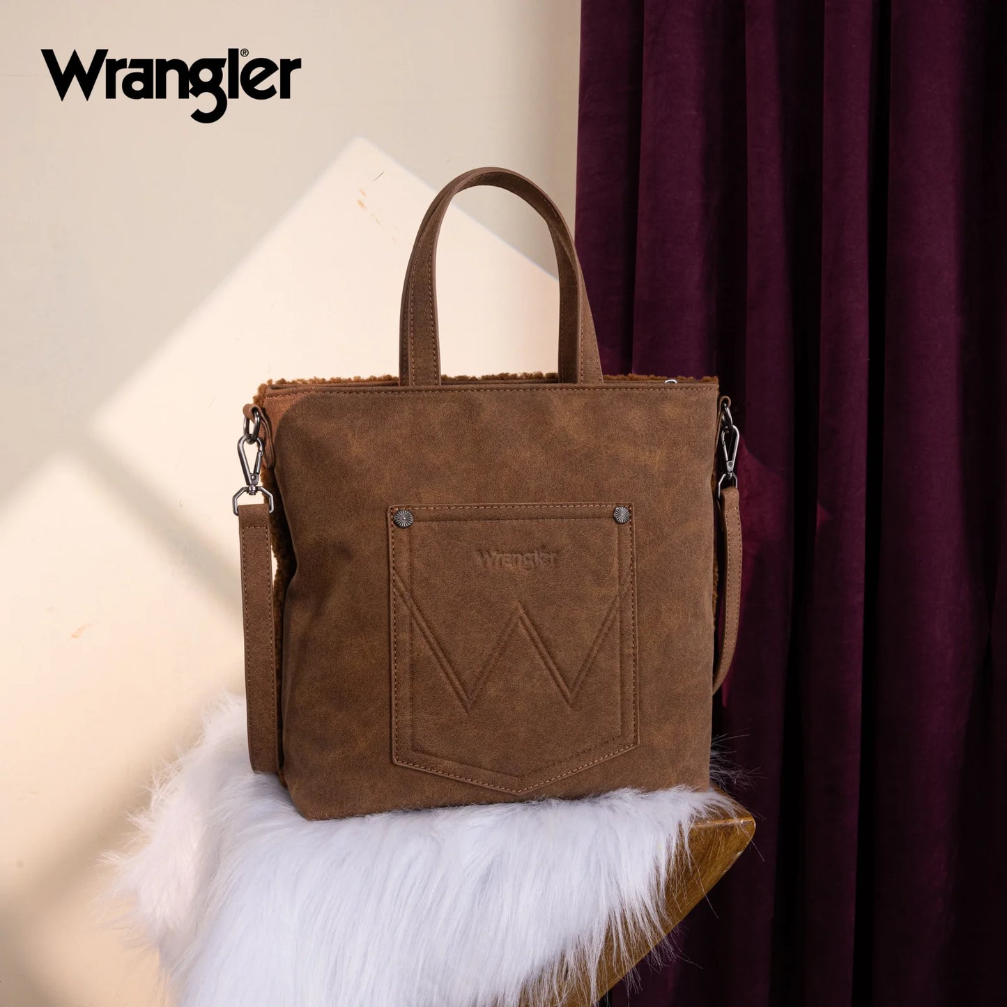 Wrangler Sherpa Aztec Sherpa Tote/Crossbody - Brown
