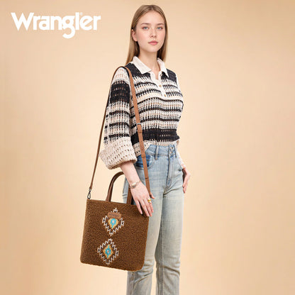 Wrangler Sherpa Aztec Sherpa Tote/Crossbody - Brown