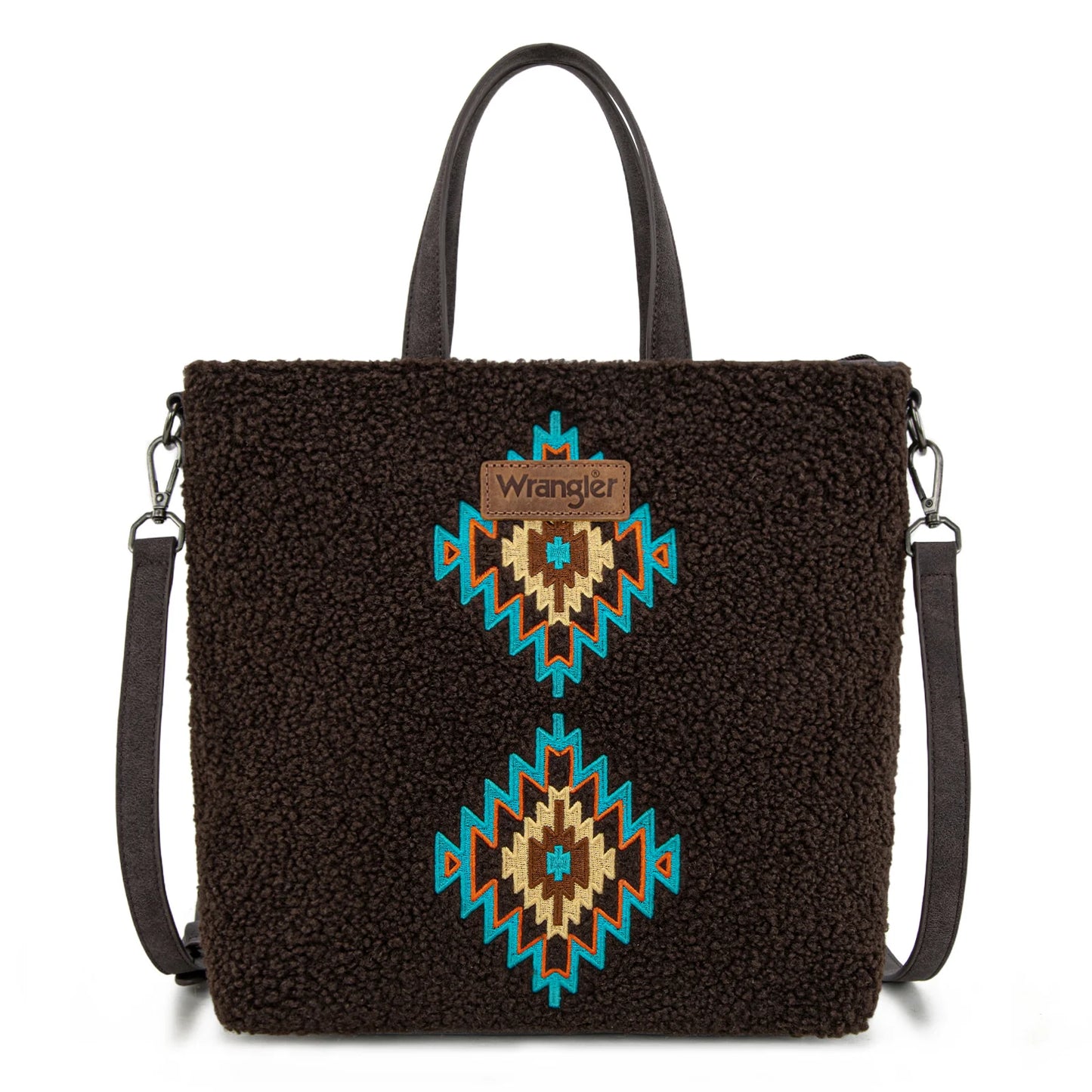 Wrangler Sherpa Aztec Sherpa Tote/Crossbody - Coffee